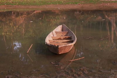 Boat moored in lake