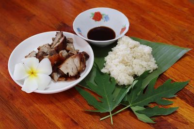 High angle view of food on table