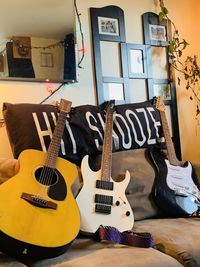 View of guitar at home