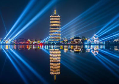 Illuminated buildings at night