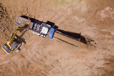 High angle view of people on sand