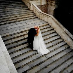 Woman walking on steps