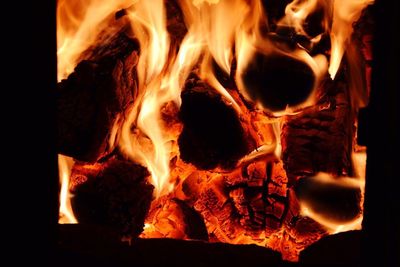 Close-up of bonfire at night