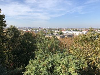 High angle view of townscape against sky