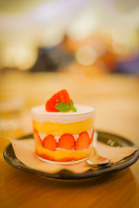 Close-up of dessert in plate on table