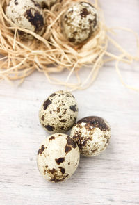 Close-up of eggs on table