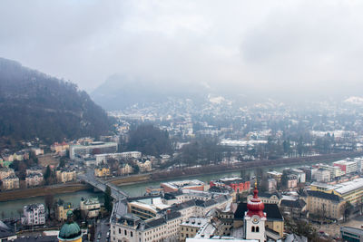 High angle view of buildings in city