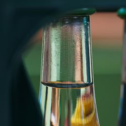 Close up of liquid in beaker at laboratory
