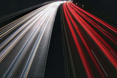 Light trails on road at night