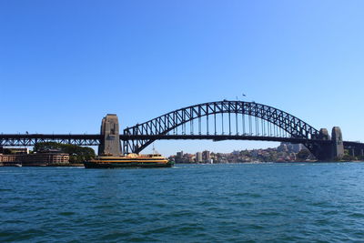 View of bridge over river against blue sky