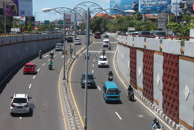 High angle view of traffic on road in city