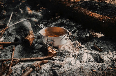 High angle view of coffee on rock