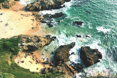 High angle view of rocks on beach