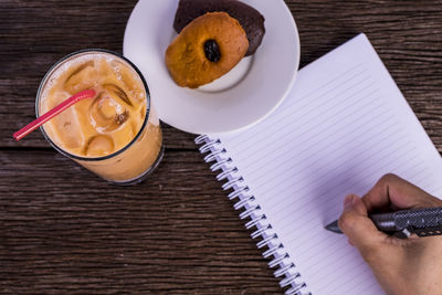 High angle view of breakfast on table