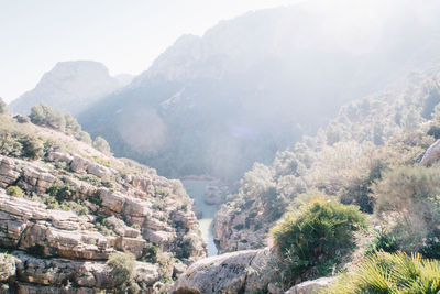 Scenic view of mountains against sky during winter