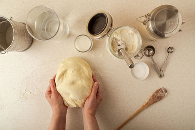 High angle view of woman preparing food