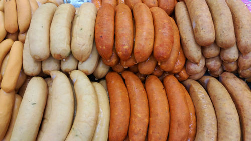 High angle view meat for sale at market stall