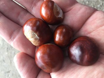 Close-up of hand holding strawberries