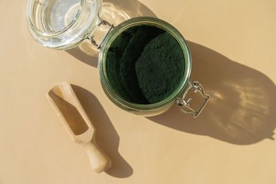 High angle view of drink on table