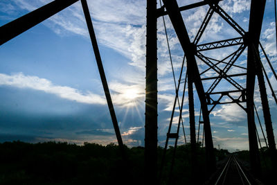 Power lines against cloudy sky