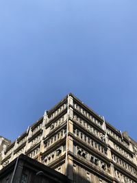 Low angle view of building against clear blue sky