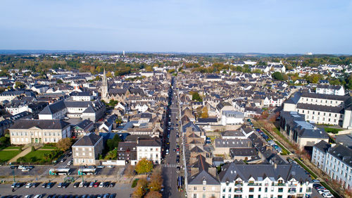 High angle view of town against sky