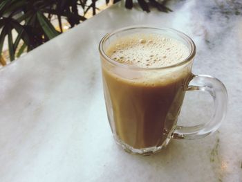 High angle view of coffee on table