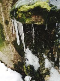 High angle view of frozen ice