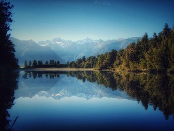 Reflection of trees in calm lake