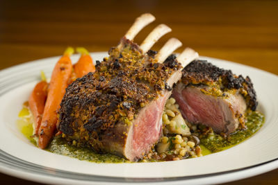 Close-up of food served in plate