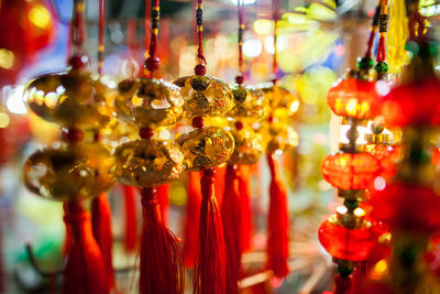 Close-up of illuminated lanterns