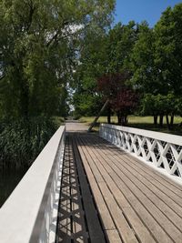 Footbridge over footpath amidst trees in park