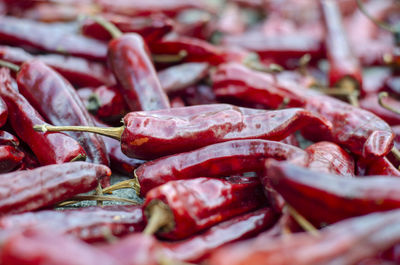 Full frame shot of red chili peppers in market