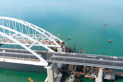 High angle view of bridge over sea against sky