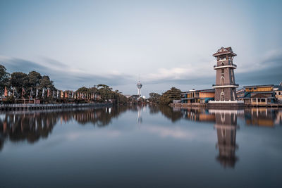 Reflection of buildings in lake