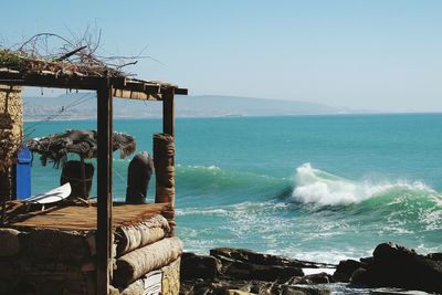 Scenic view of sea against clear sky