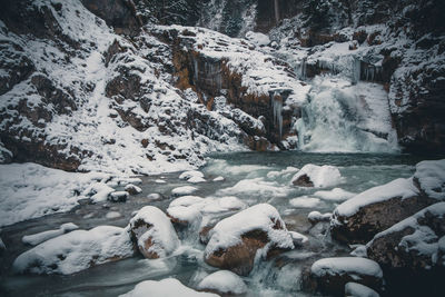 Scenic view of waterfall during winter