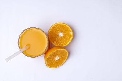 High angle view of orange on white background