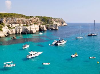 Scenic view of yachts on sea