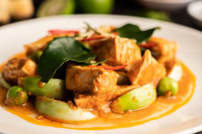 Close-up of meal served in plate