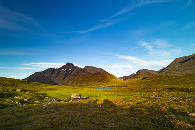 A beautiful summer landscape with mountains of sarek national park, sweden.