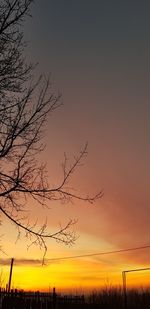 Silhouette bare tree on field against sky during sunset