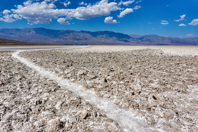 Scenic view of badwater basin salt flat 