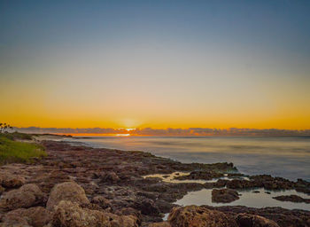 Scenic view of sea against sky at sunset