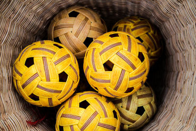 Directly above shot of ball in wicker basket