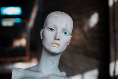 Old female display mannequin portrait