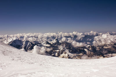 Scenic view of snow mountains against sky