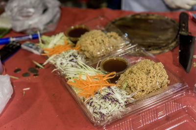 High angle view of food on table
