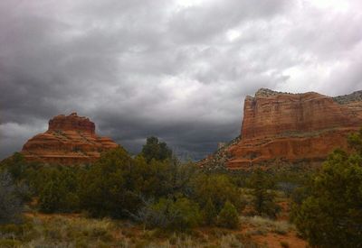 Scenic view of landscape against cloudy sky