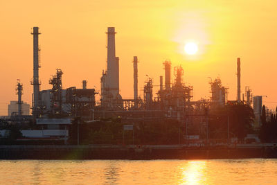 View of factory against sky during sunset